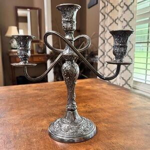 Antique Wm Rogers Silver Plated 3 Arm Candelabra Victorian Unpolished Gothic